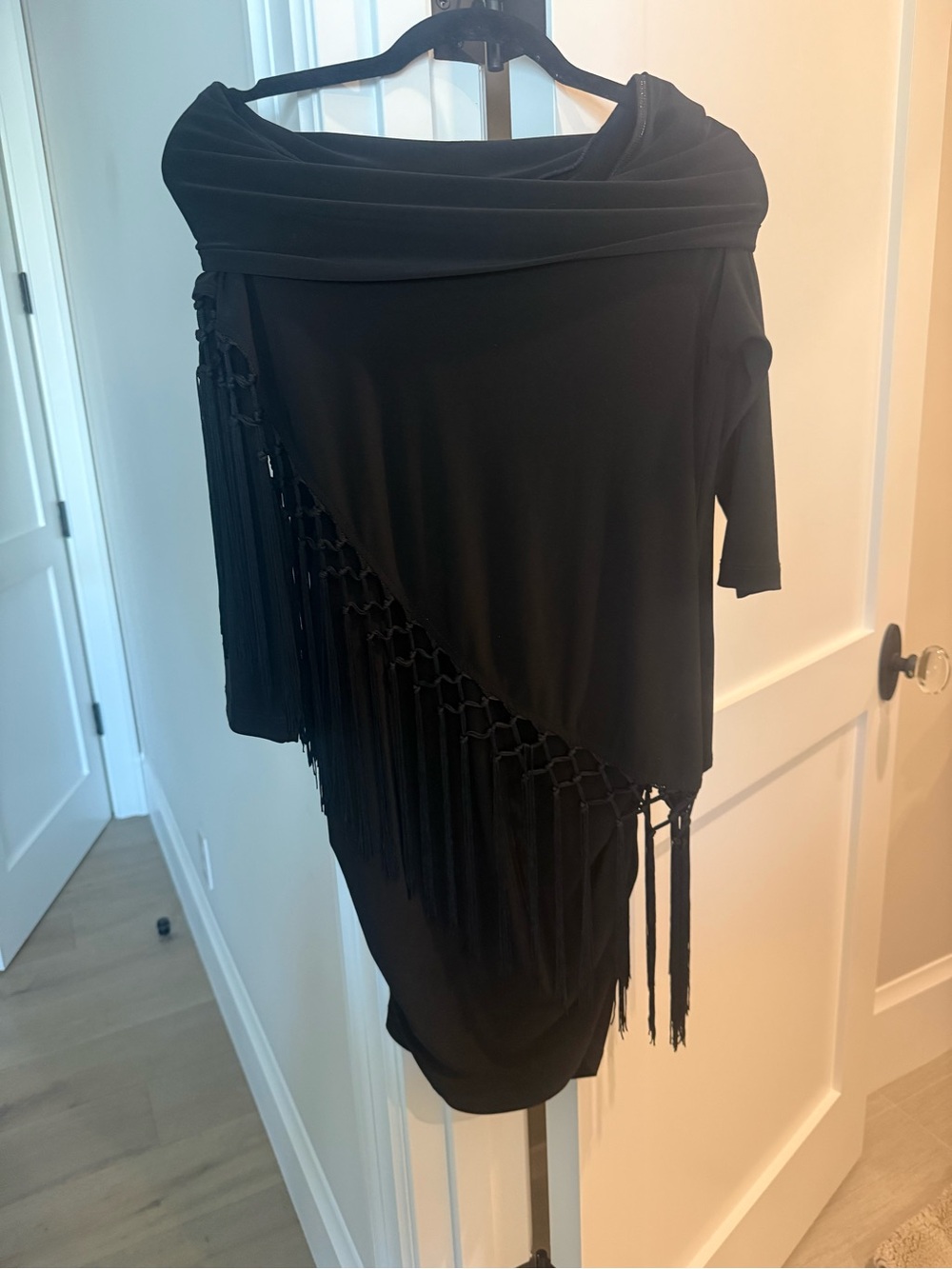 Vintage Joseph Ribkoff Black Asymmetrical Fringe Mini Dress